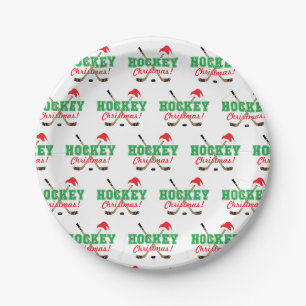 Plato De Papel Navidades de hockey pegan a Santa Hat