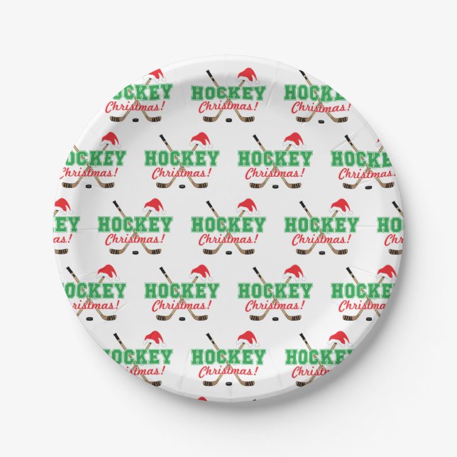 Plato De Papel Navidades de hockey pegan a Santa Hat (Anverso)