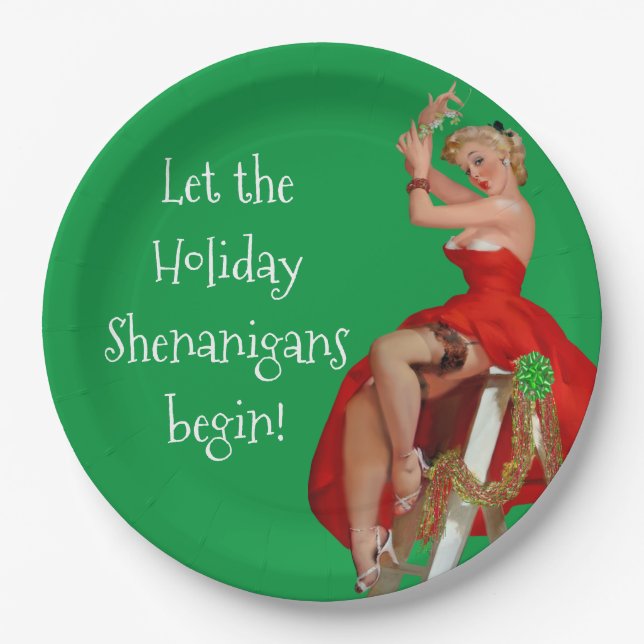 Plato De Papel Navidades de Holiday Shenanigans Retro Pinup (Anverso)