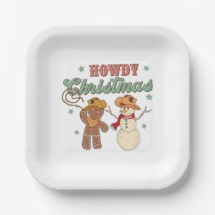 Plato De Papel Navidades de Howad Cowboy Snowman Western Funny