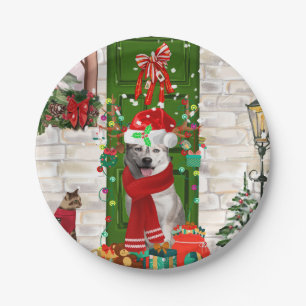 Plato De Papel Navidades de Husky Dog Siberiano