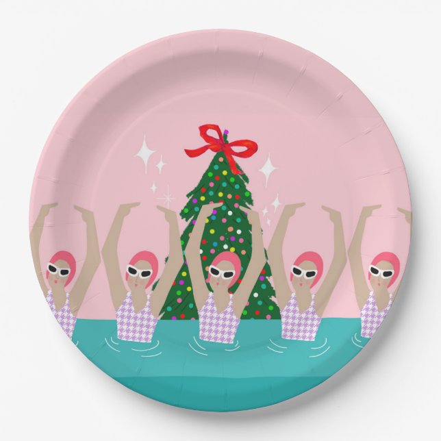 Plato De Papel Navidades de Ilustracion de nadadores artísticos p (Anverso)