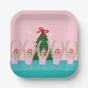 Plato De Papel Navidades de Ilustracion de nadadores artísticos p