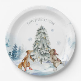 Plato De Papel Navidades de invierno de Woodland Forest