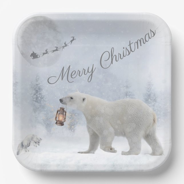 Plato De Papel Navidades de invierno del Cute Polar Bear Arctic F (Anverso)
