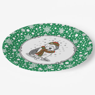 Plato De Papel Navidades de invierno Viejo perro pastor inglés gr