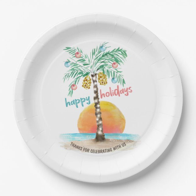 Plato De Papel Navidades de Island Holiday Tropical Beach Palm (Anverso)