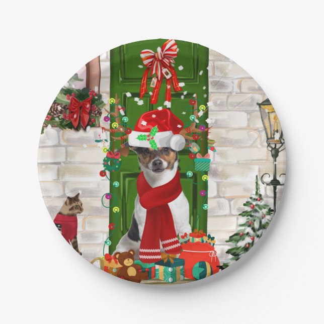 Plato De Papel Navidades de Jack Russell Dog (Anverso)