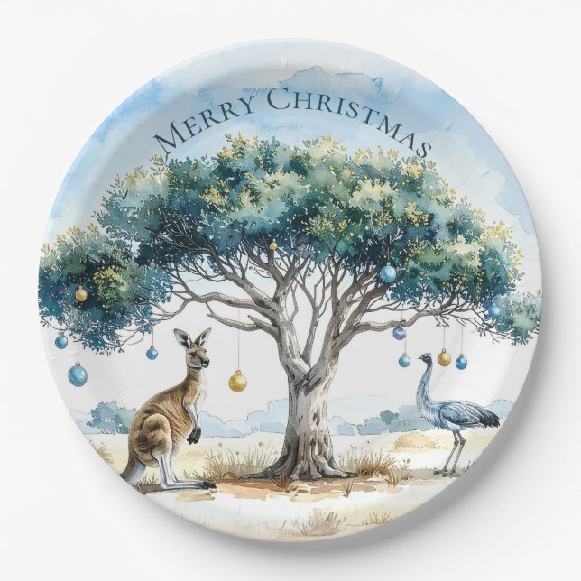 Plato De Papel Navidades de Kangaroo y Emu Gumtree Baubles (Anverso)