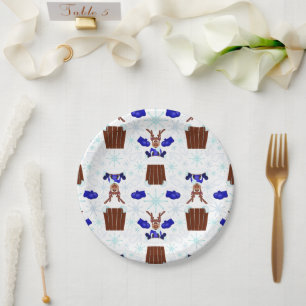 Plato De Papel Navidades de Kasky Azul festivo reno