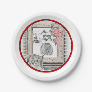 Plato De Papel Navidades de Keeshond Ventana de Invierno Pintura 
