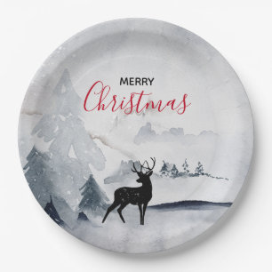 Plato De Papel Navidades de la acuarela gris y salvaje