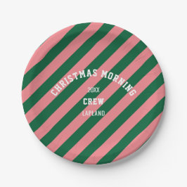Plato De Papel Navidades de la banda verde rosada de caramelo