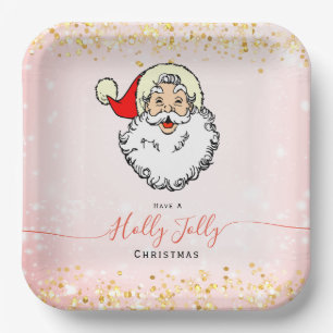Plato De Papel Navidades de la cara sonrientes de Pink Vintage Jo