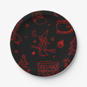 Plato De Papel navidades de la epifanía bruja befana negro