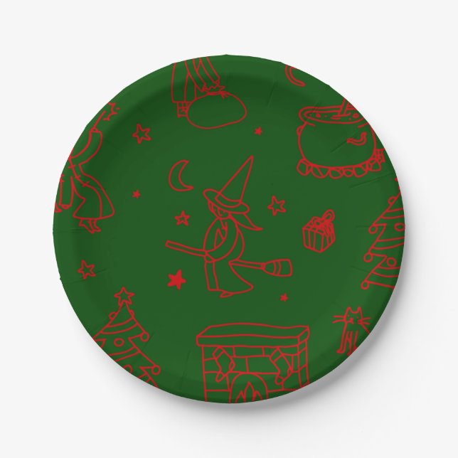 Plato De Papel navidades de la epifanía bruja befana verde (Anverso)