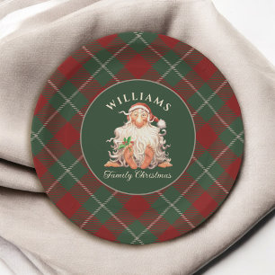 Plato De Papel Navidades de la familia Retro Santa con apellido