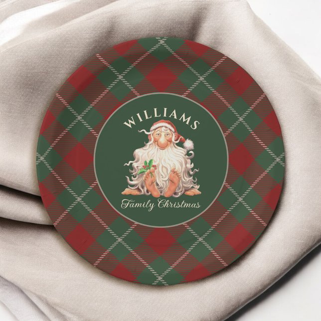 Plato De Papel Navidades de la familia Retro Santa con apellido (Subido por el creador)