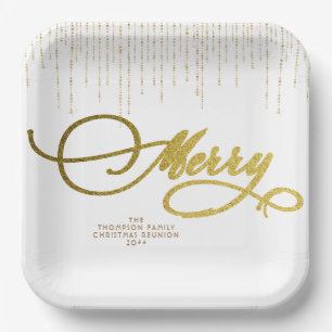 Plato De Papel Navidades de la familia roja blanca Purpurina de g
