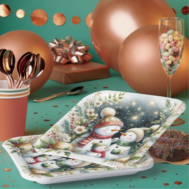 Plato De Papel Navidades de la familia Snowman (Multi)