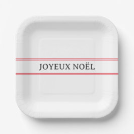 Plato De Papel Navidades de la franja roja Joyeux Noël