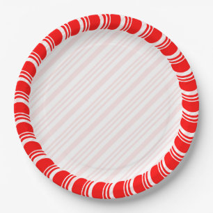 Plato De Papel Navidades de la frontera de Candy Cane Personaliza