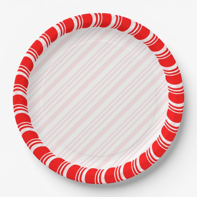 Plato De Papel Navidades de la frontera de Candy Cane Personaliza (Anverso)