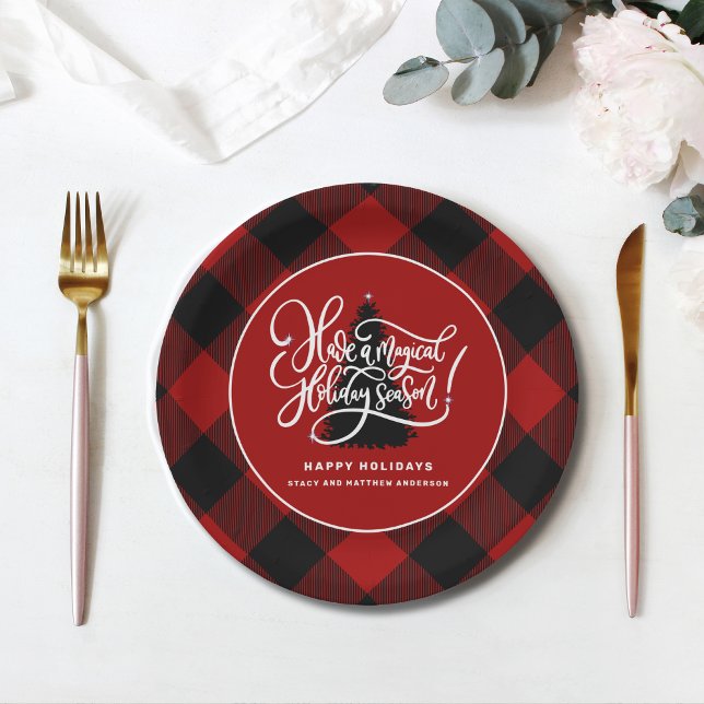 Plato De Papel Navidades de la granja moderna Red Buffalo Plaid (Subido por el creador)