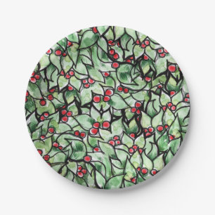 Plato De Papel Navidades de la hoja festiva acuarela pintura