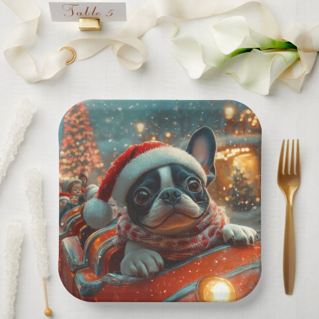 Plato De Papel Navidades de la Pascua de Roller de Perro de Bosto (Boda)