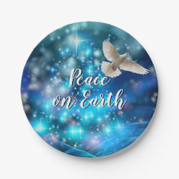 Plato De Papel Navidades de la paz de la paloma azul 7"