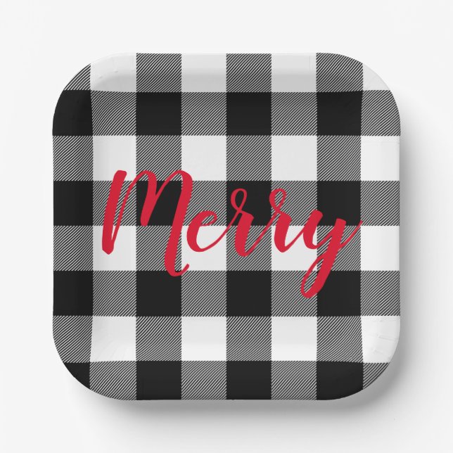 Plato De Papel Navidades de la placa de búfalo blanco y negro (Anverso)