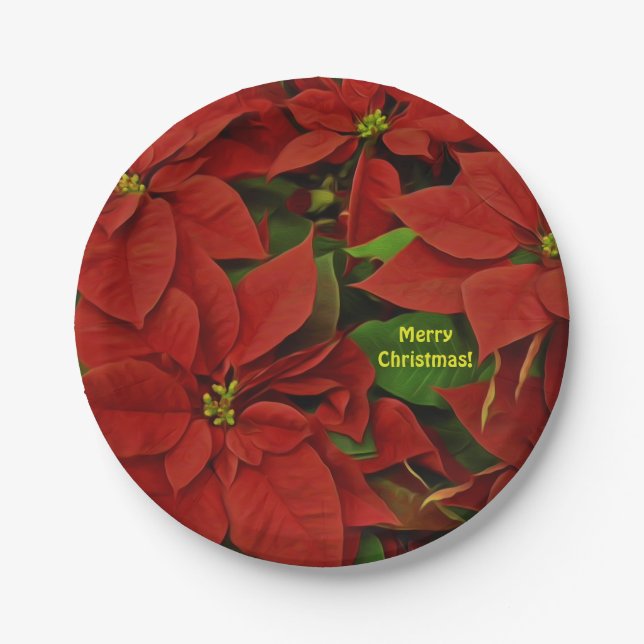 Plato De Papel Navidades de la Poinsettia Roja Pintada (Anverso)