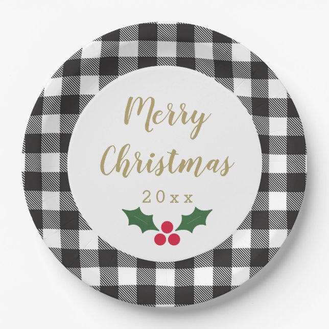 Plato De Papel Navidades de la talla de búfalo blanco y negro (Anverso)