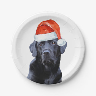 Plato De Papel Navidades de Labrador Negro festejan Santa Dog
