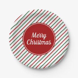 Plato De Papel Navidades de las franjas rojas verdes festivas