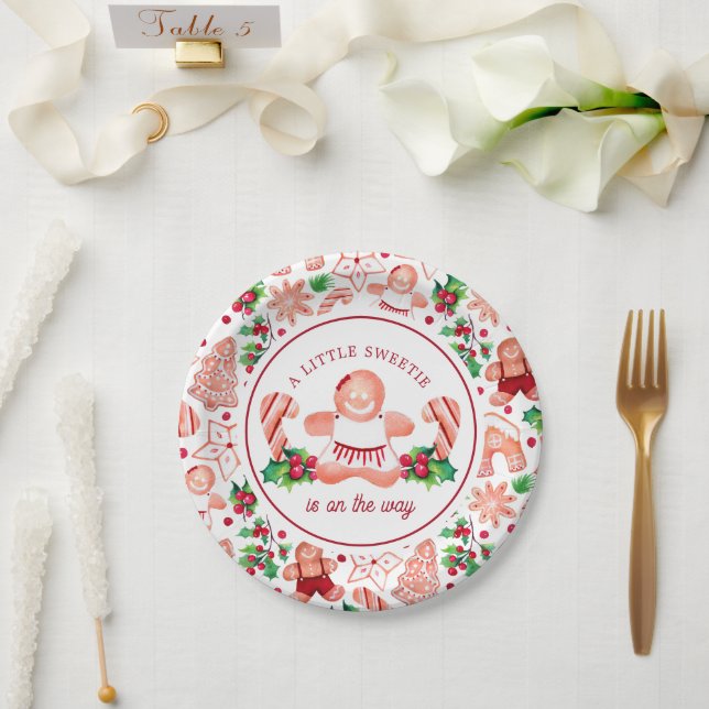 Plato De Papel Navidades de Little Sweetie Gingerbread Baby Showe (Boda)