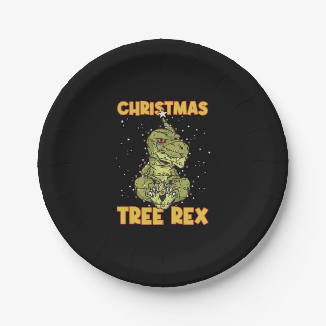 Plato De Papel Navidades de los dinosaurios de Tree Rex Devil (Anverso)