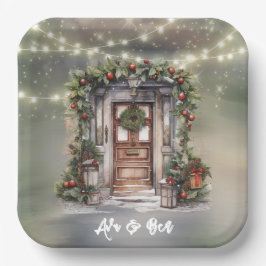 Plato De Papel Navidades de luz de las puertas con decoración de