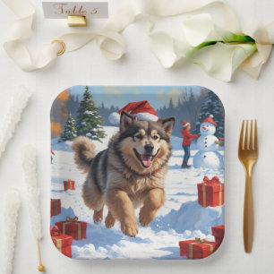 Plato De Papel Navidades de Malamute de Alaska celebran escena de