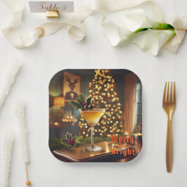 Plato De Papel Navidades de mediados del siglo Merry & Bright Coc
