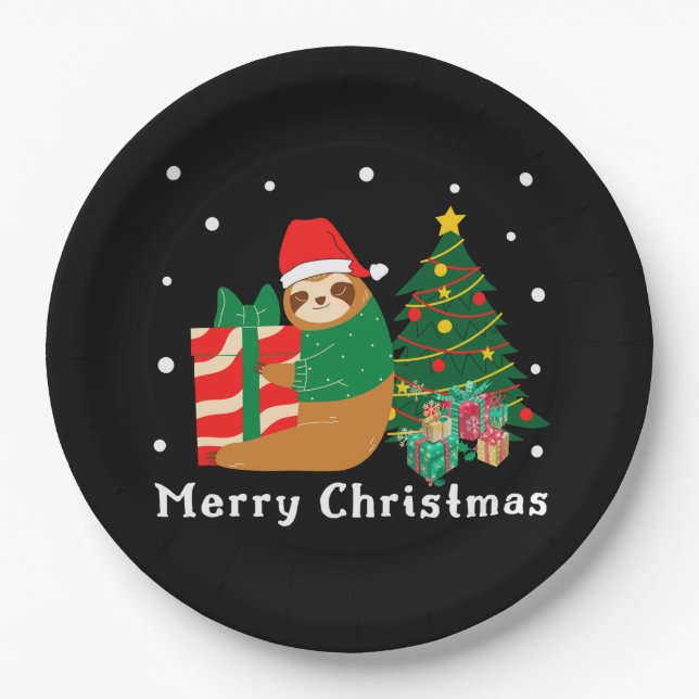 Plato De Papel Navidades de Merry Christmas Sloth (Anverso)