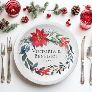 Plato De Papel Navidades de moda Boda de la corona floral de Poin