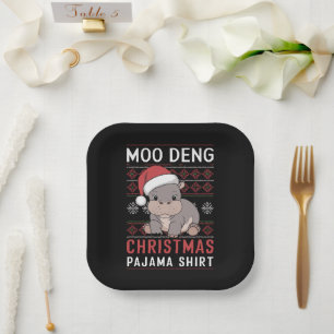 Plato De Papel Navidades de Moo Deng Familia Pajama