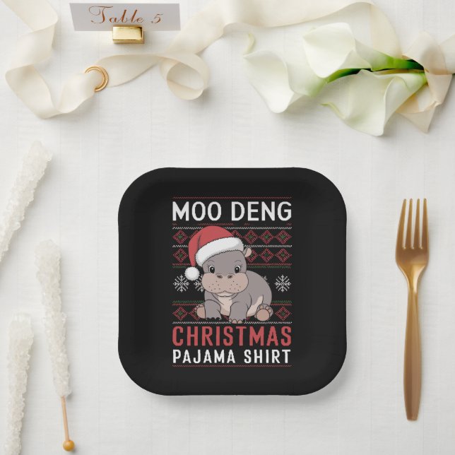 Plato De Papel Navidades de Moo Deng Familia Pajama (Boda)
