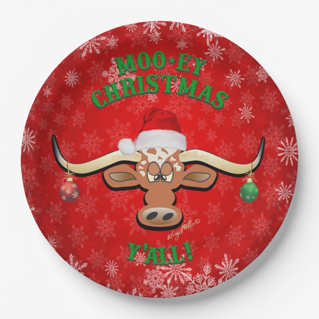 Plato De Papel "Navidades de MOO-ey, Longhorn Steer (Anverso)