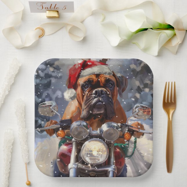 Plato De Papel Navidades de motocicleta Bullmastiff (Boda)