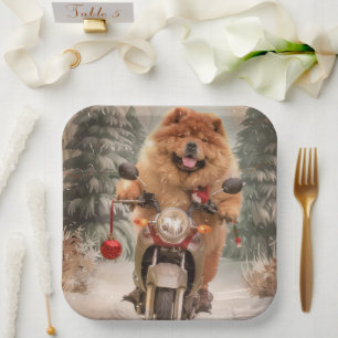 Plato De Papel Navidades de motocicleta Chow Chow Dog Riding