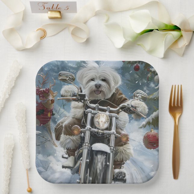 Plato De Papel Navidades de motocicletas Coton De Tulear (Boda)
