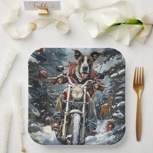 Plato De Papel Navidades de motocicletas Great Dane Dog Riding (Boda)